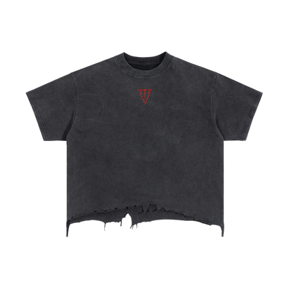 Aonaran NevaeH Vintage Wash Boxy Distressed Hem T-Shirt