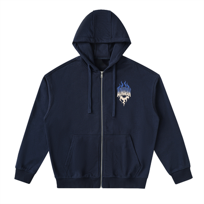Aonaran Varsity Drop-Shoulder Zip Up Hoodie