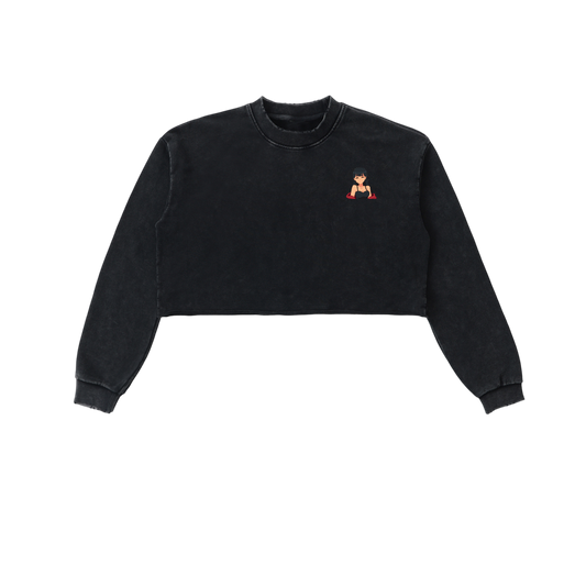 Heyitzmiks Snow Washed Raw Edge Cropped Sweatshirt