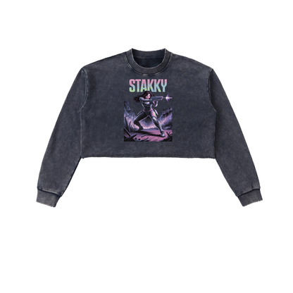 Stakky Season 2 Snow Washed Raw Edge Cropped Sweatshirt