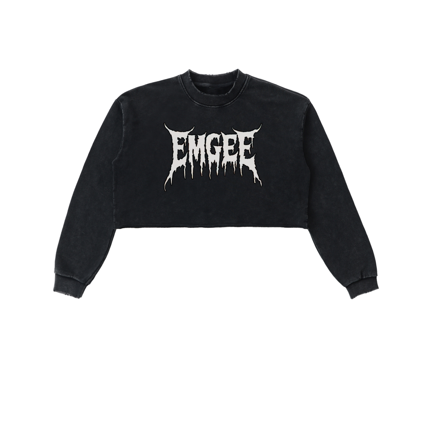 EMGEE Snow Washed Raw Edge Cropped Sweatshirt