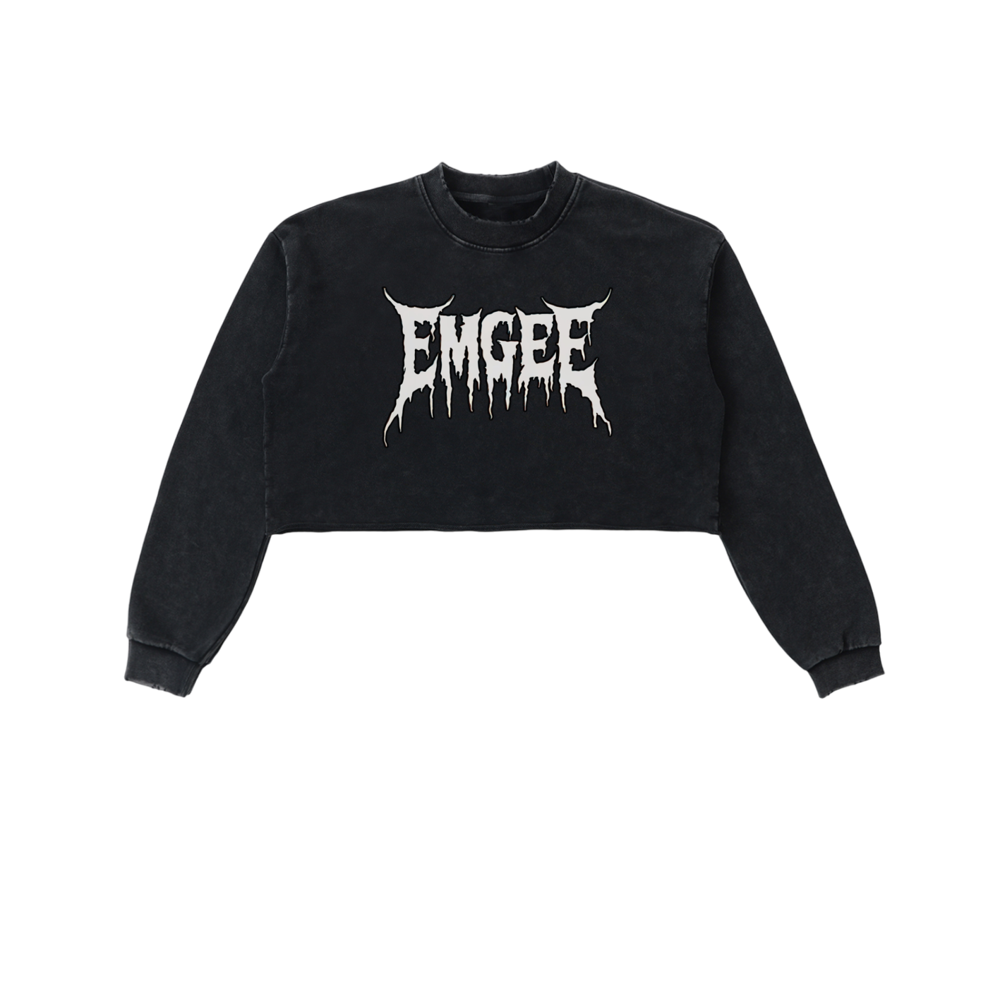 EMGEE Snow Washed Raw Edge Cropped Sweatshirt