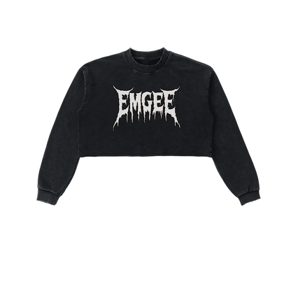 EMGEE Snow Washed Raw Edge Cropped Sweatshirt