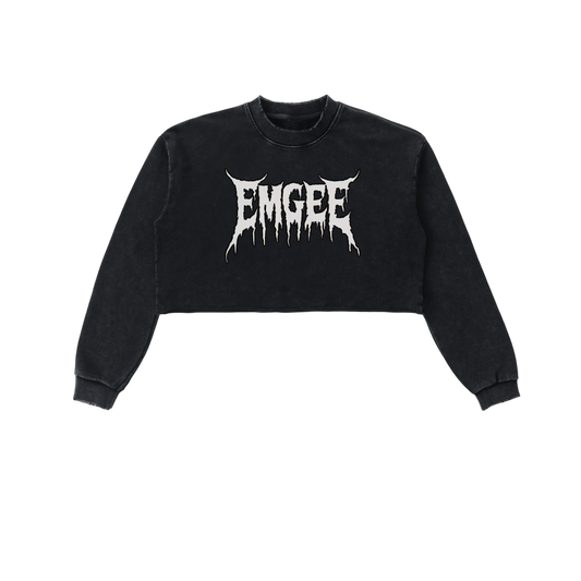 EMGEE Snow Washed Raw Edge Cropped Sweatshirt