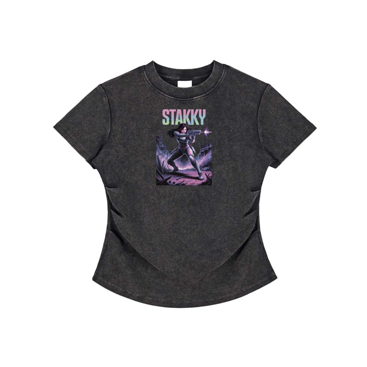 Stakky Season 2 Vintaged-Wash Bodycon Cotton T-Shirt