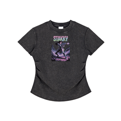 Stakky Season 2 Vintaged-Wash Bodycon Cotton T-Shirt
