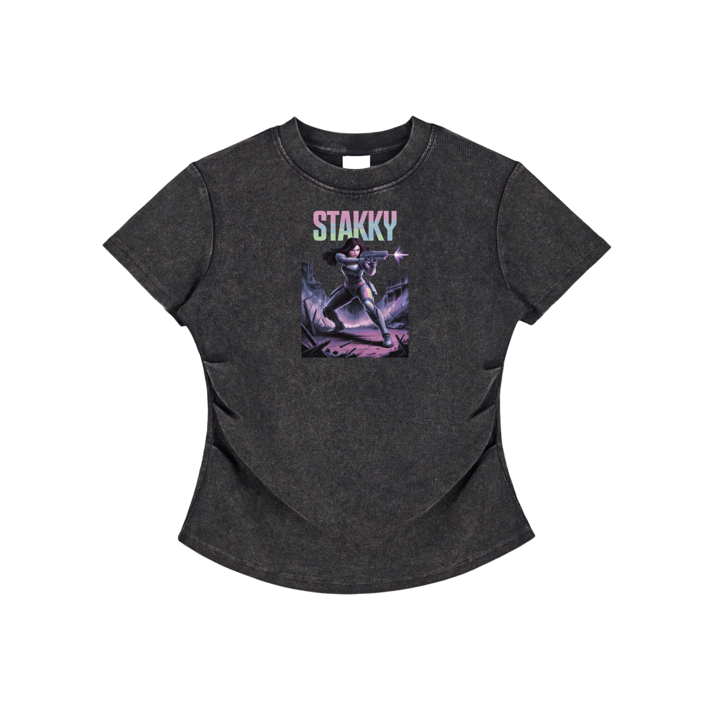 Stakky Season 2 Vintaged-Wash Bodycon Cotton T-Shirt