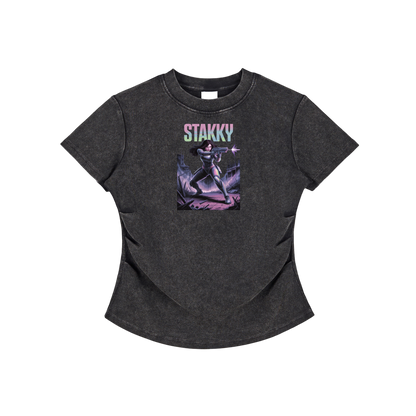 Stakky Season 2 Vintaged-Wash Bodycon Cotton T-Shirt