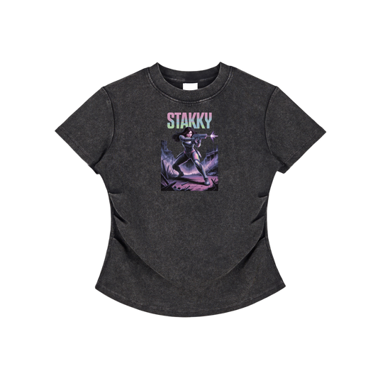 Stakky Season 2 Vintaged-Wash Bodycon Cotton T-Shirt