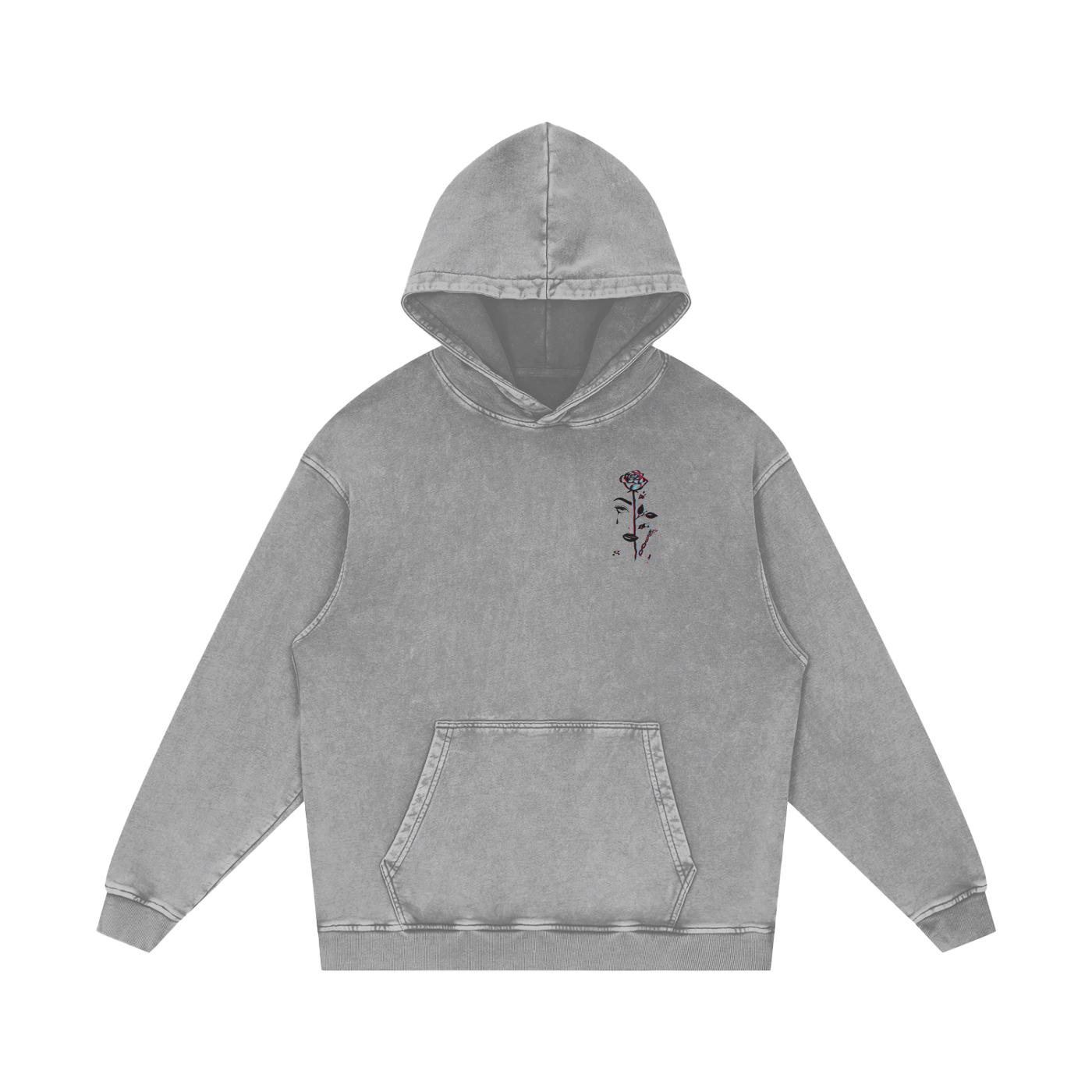 Aonaran 3D Bone Acid Wash Oversize Hoodie
