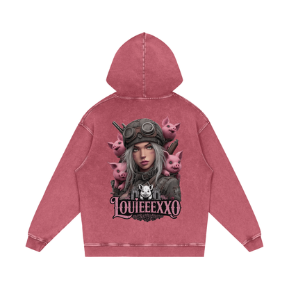 Louieeexxo Snow Washed Loose Cotton Hoodie