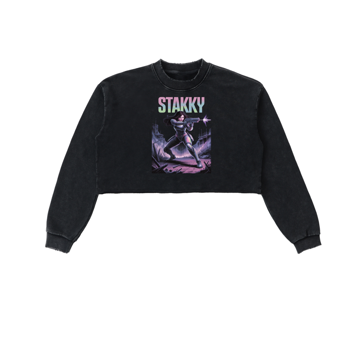 Stakky Season 2 Snow Washed Raw Edge Cropped Sweatshirt