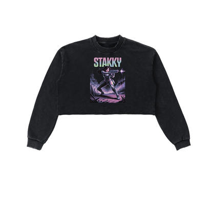 Stakky Season 2 Snow Washed Raw Edge Cropped Sweatshirt