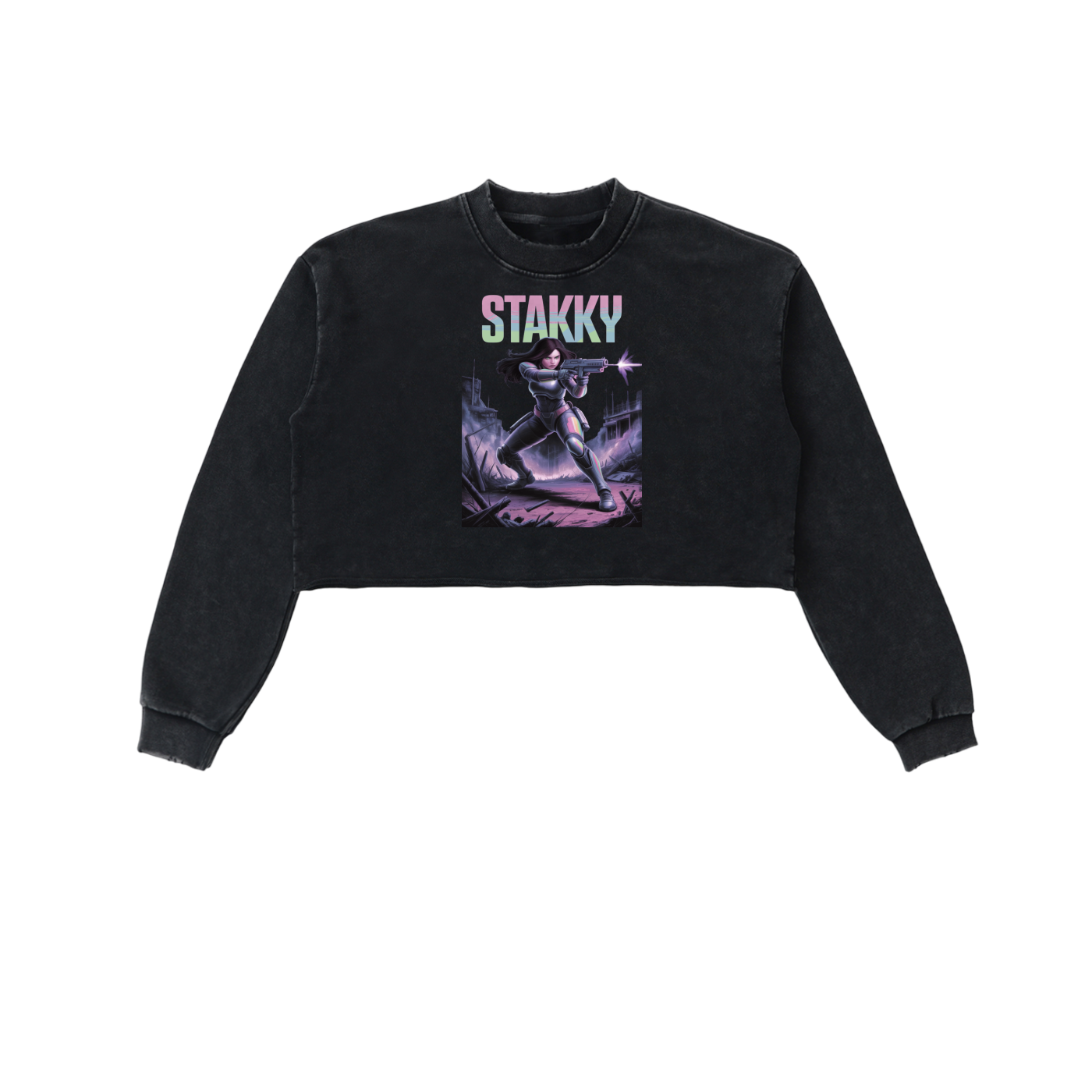 Stakky Season 2 Snow Washed Raw Edge Cropped Sweatshirt
