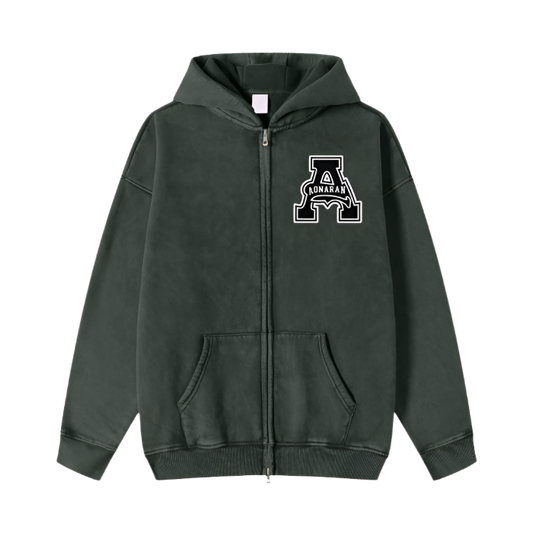 Aonaran Acid Washed Zip Fleece  Hoodie Jacket