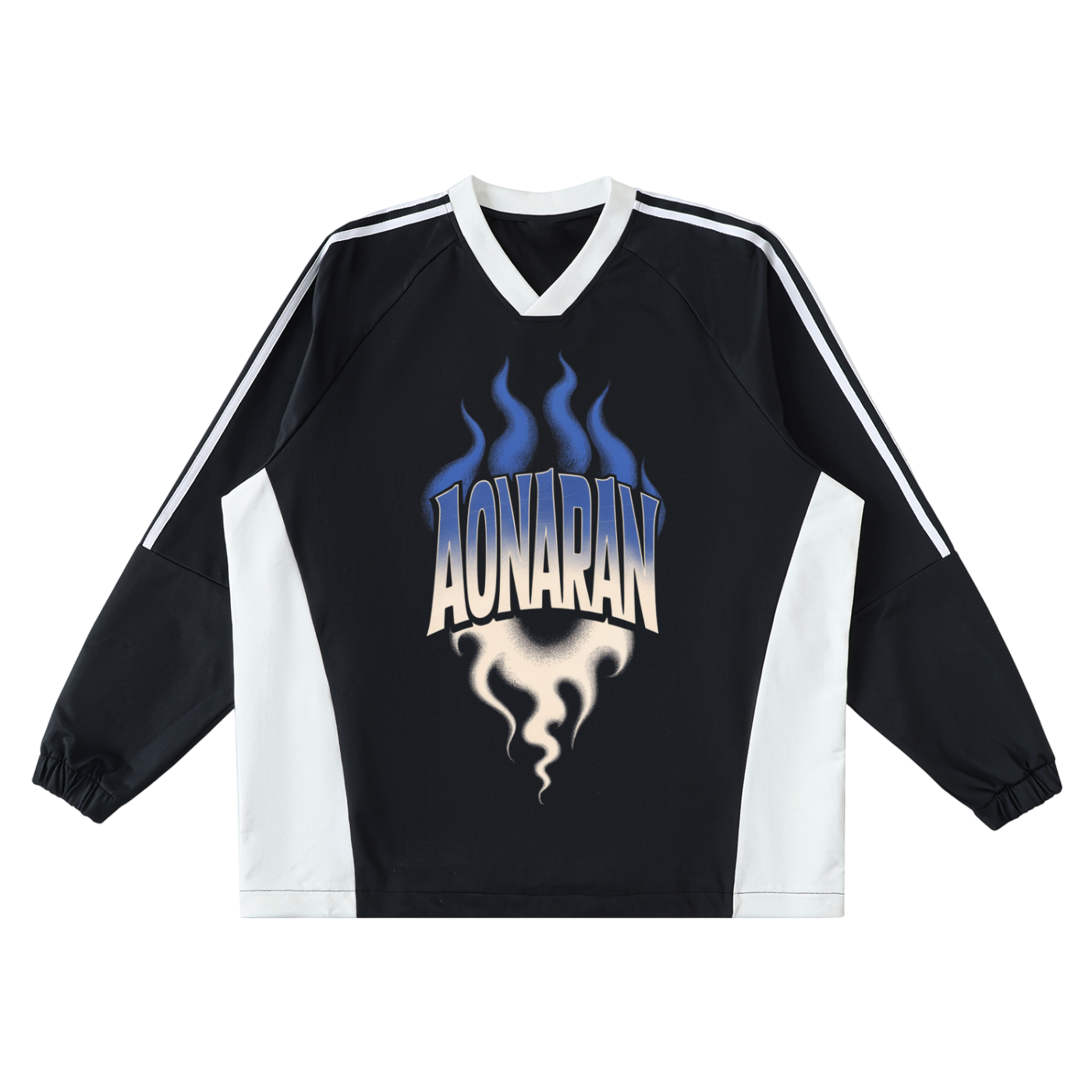 Aonaran Varsity Color-Block V-Neck Long-Sleeve T-Shirt