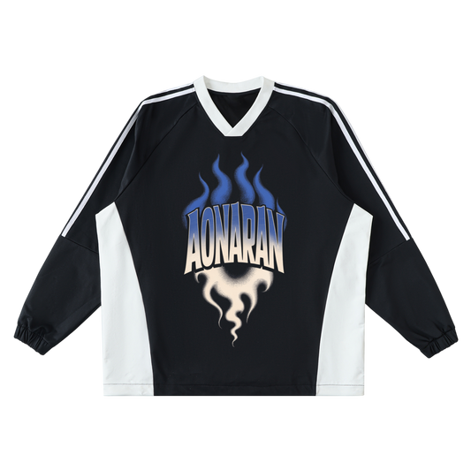 Aonaran Varsity Color-Block V-Neck Long-Sleeve T-Shirt