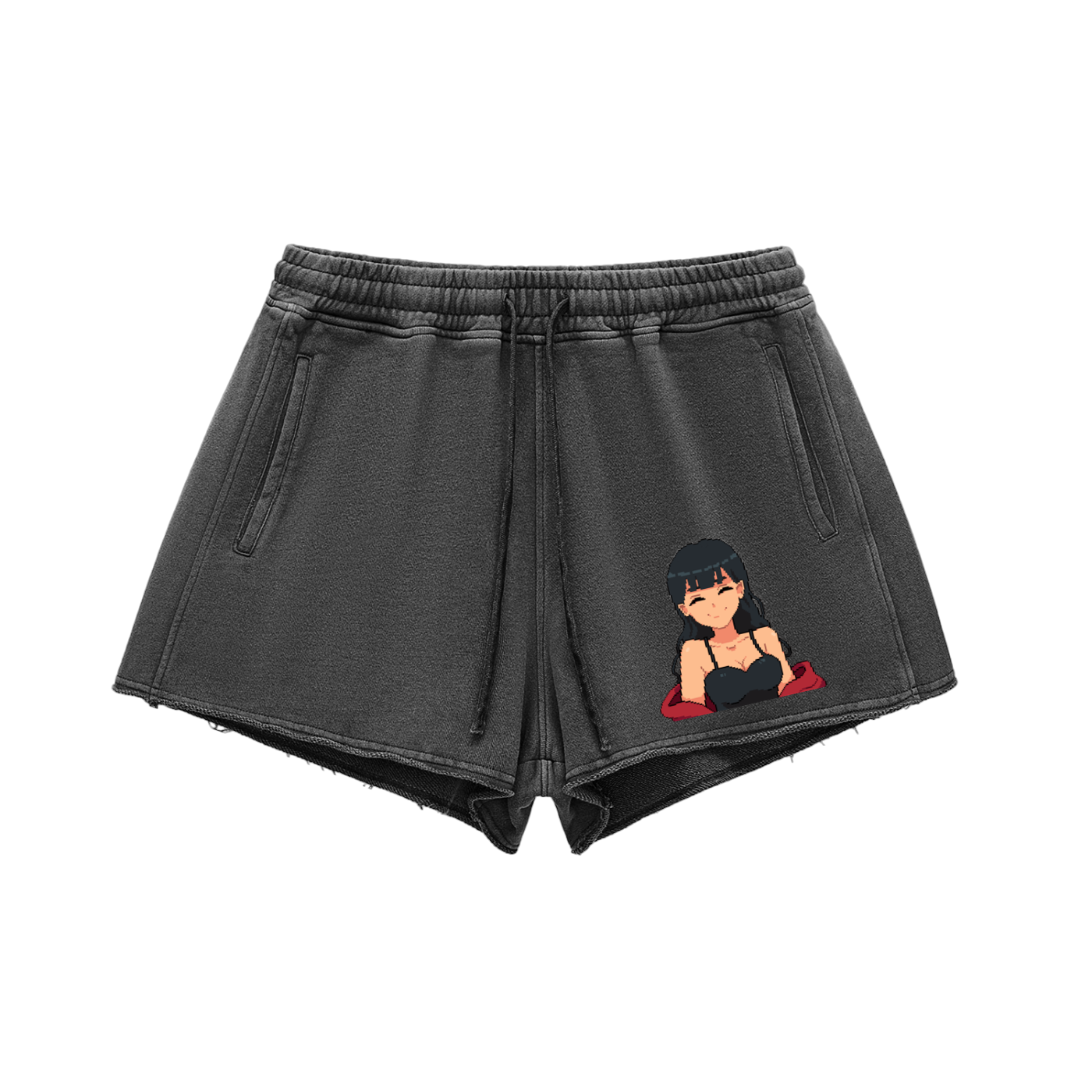 Heyitzmiks Snow Washed Raw Edge Drawstring Shorts