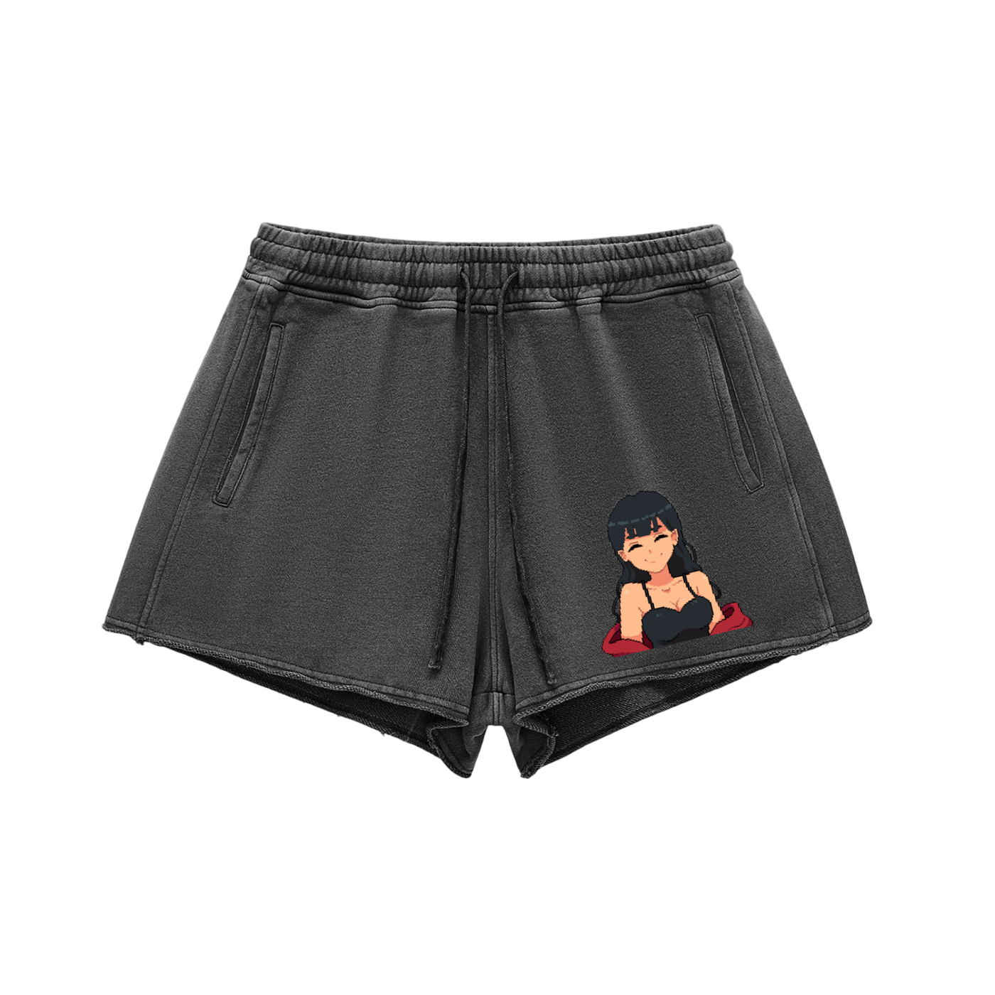 Heyitzmiks Snow Washed Raw Edge Drawstring Shorts