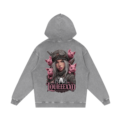 Louieeexxo Snow Washed Loose Cotton Hoodie