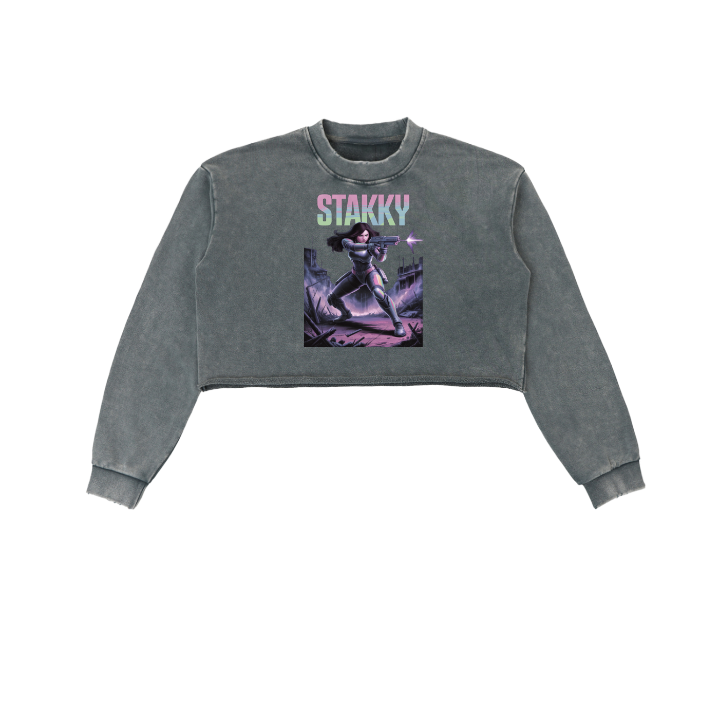 Stakky Season 2 Snow Washed Raw Edge Cropped Sweatshirt