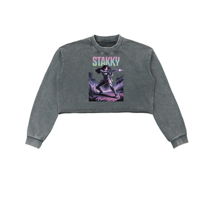 Stakky Season 2 Snow Washed Raw Edge Cropped Sweatshirt
