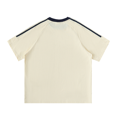 Aonaran Varsity Contrast Tape Crewneck Cotton T-Shirt
