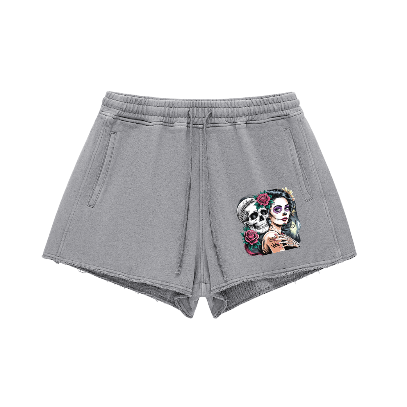 QueenSteph Snow Washed Raw Edge Drawstring Shorts