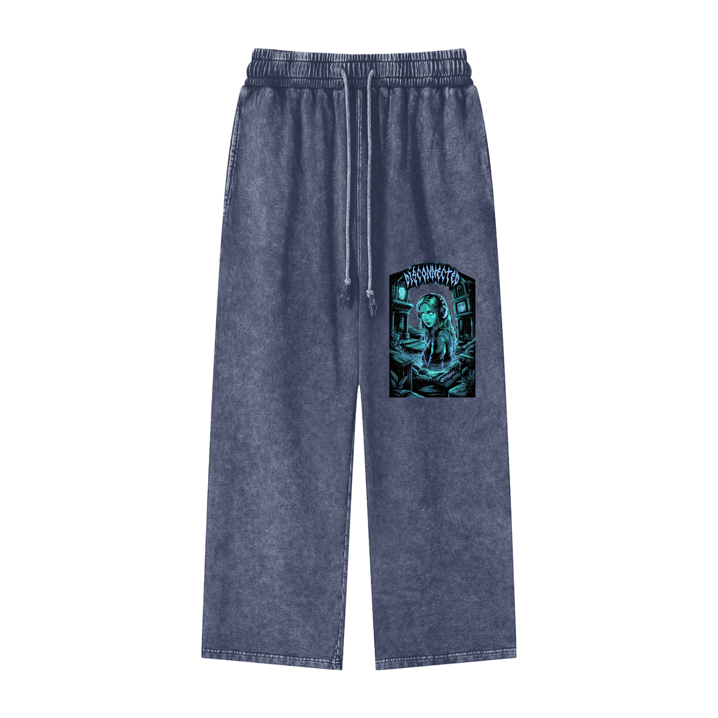 Disconnected Acid Wash Straight Leg Pants