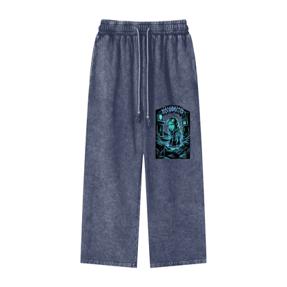 Disconnected Acid Wash Straight Leg Pants