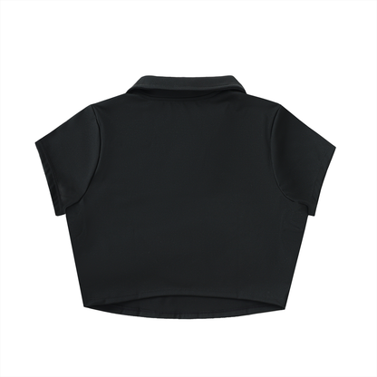 Aonaran Varsity V-Neck Lapel Crop Top