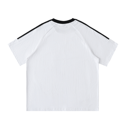 Aonaran Varsity Contrast Tape Crewneck Cotton T-Shirt