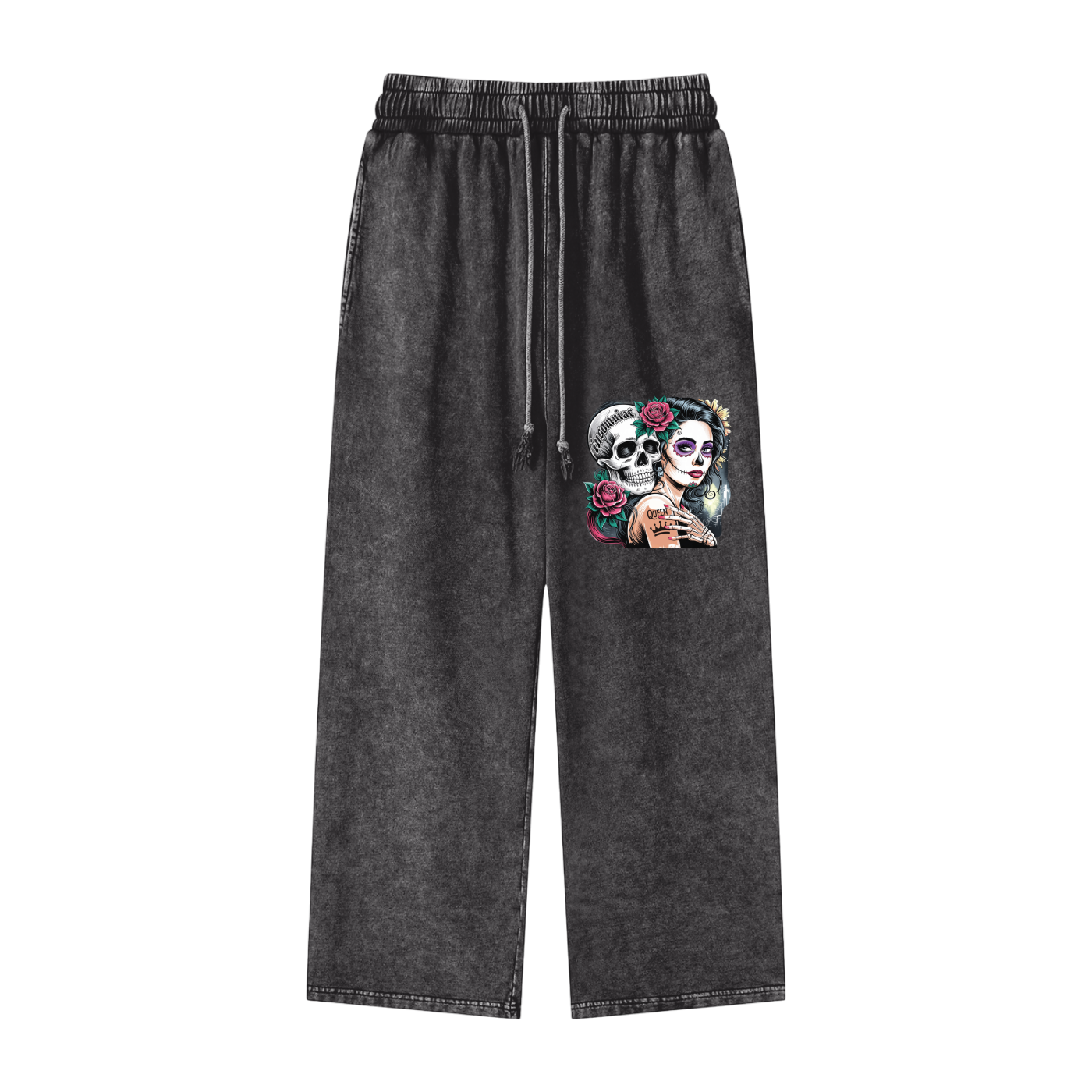 QueenSteph Acid Wash Straight Leg Pants