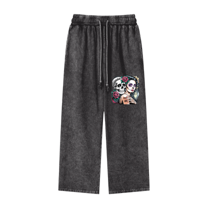 QueenSteph Acid Wash Straight Leg Pants