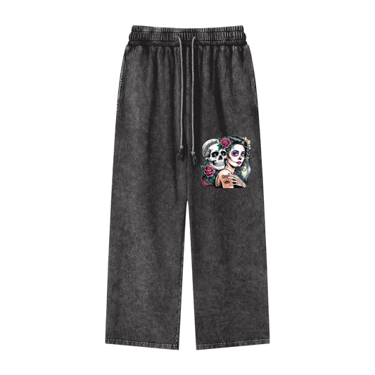 QueenSteph Acid Wash Straight Leg Pants