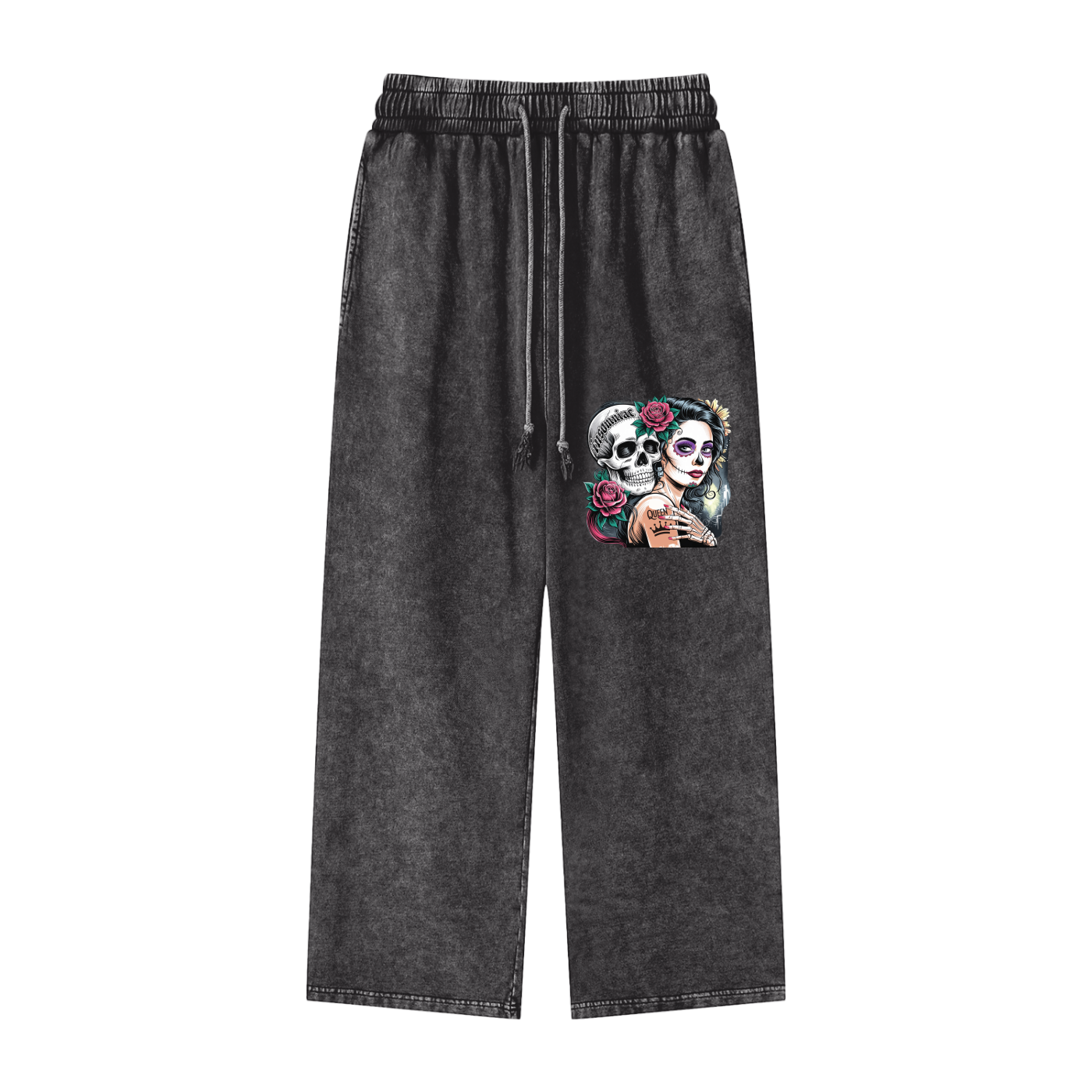 QueenSteph Acid Wash Straight Leg Pants