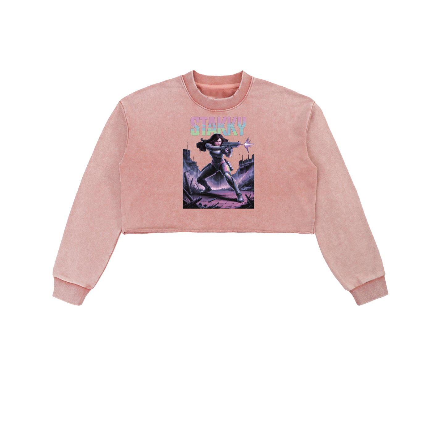 Stakky Season 2 Snow Washed Raw Edge Cropped Sweatshirt