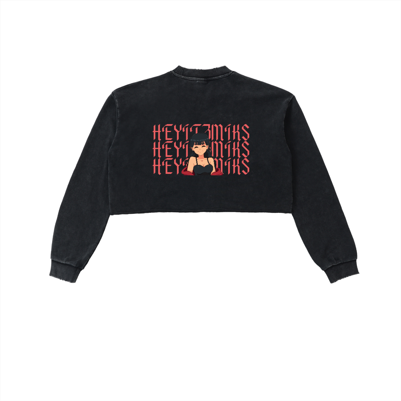 Heyitzmiks Snow Washed Raw Edge Cropped Sweatshirt