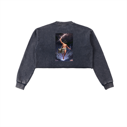 ThunderBuddies Snow Washed Raw Edge Cropped Sweatshirt