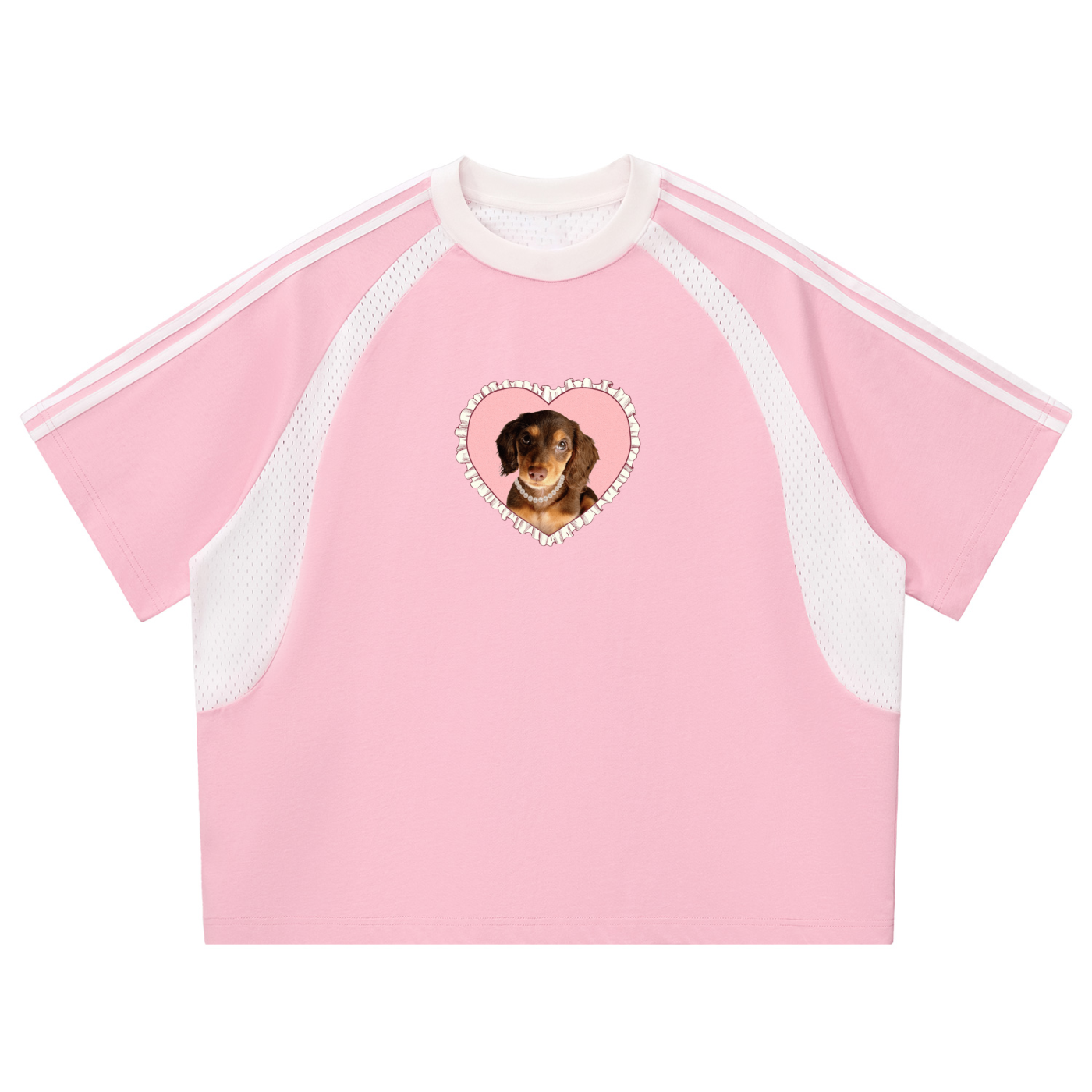 Marie B-Day Collection Contrast Stripes Panel Mesh T-shirt