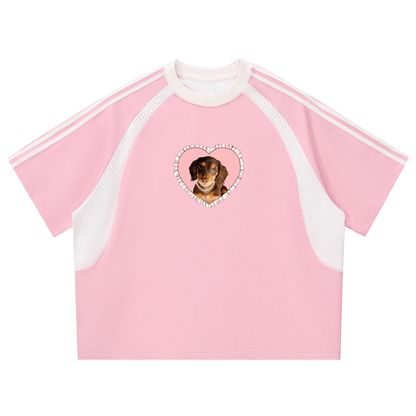 Marie B-Day Collection Contrast Stripes Panel Mesh T-shirt