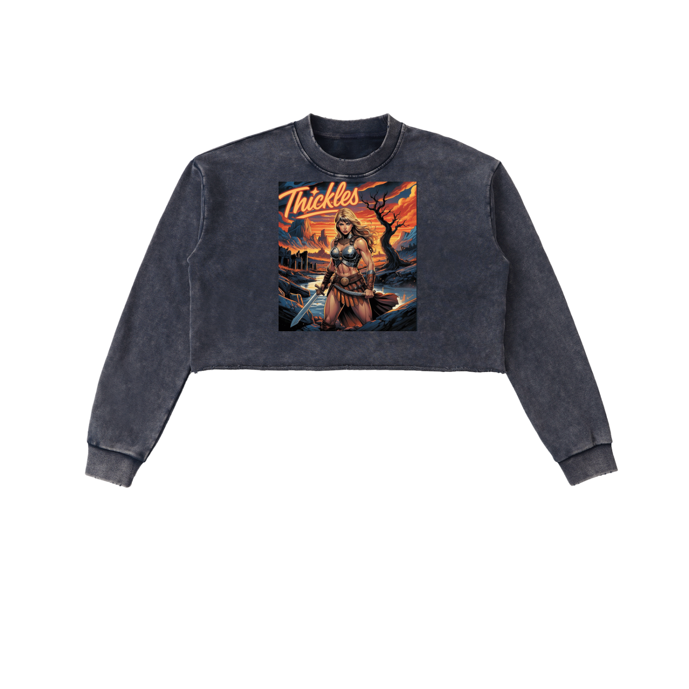 Thickles Snow Washed Raw Edge Cropped Sweatshirt