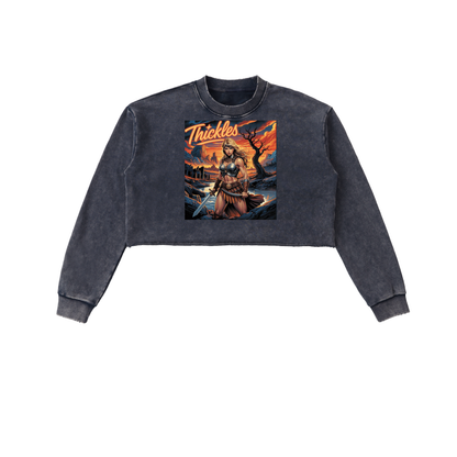 Thickles Snow Washed Raw Edge Cropped Sweatshirt